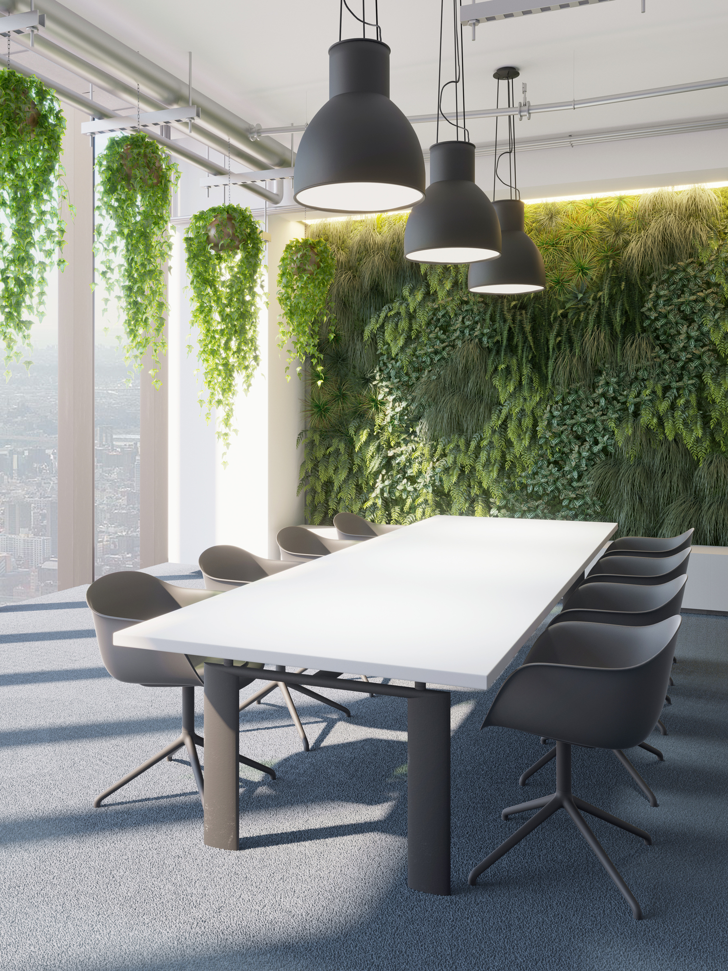 Sala de juntas integrada con naturaleza y vista a la ciudad de monterrey